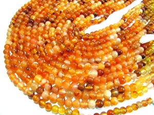 ลูกปัดคาร์เนเลียนธรรมชาติทรงกลมเรียบขนาด 5 มม. สีส้มไล่เฉด - Product Image 1