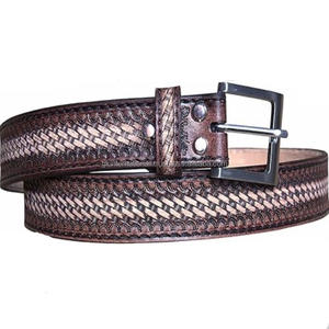Ceinture de cow-boy western en cuir véritable faite à la main, cuir de buffle épais, tissage en panier, gaufrage, ceinture en cuir western - Product Image 3