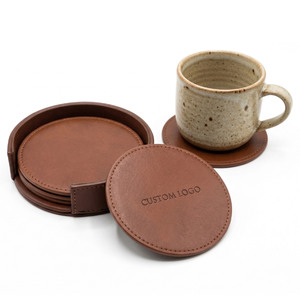 ชุดจานรองแก้วหนัง PU แบบกำหนดเองสำหรับขายส่ง รูปทรงกลม กันน้ำ สำหรับร้านกาแฟและบาร์ - Product Image 1