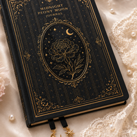 Carnet de notes LABON personnalisé « Pivoine de Minuit » avec couverture rigide noire et dorure à chaud – Journal esthétique de luxe – Papeterie en gros – Cadeau