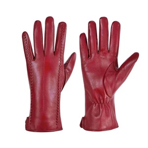 Guantes de invierno de piel de oveja auténtica para mujer, guantes cálidos con forro de terciopelo para conducir con pantalla táctil, guantes cortos y finos de cuero de colores - Product Image 3
