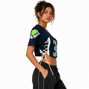 Women's Custom Cropped Lace Soccer Jersey Team Uniform Short Sleeve Crop <b>Top</b> & Soccer Sports Clubs American Football Jerseys USA - Product Image 3