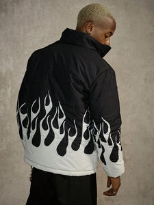 Men Flame Print Puffer Jacket Streetwear Winter Jacket Custom Graphic Puff Jacket Hip Hop Fashion Outerwear - Product Image 5
