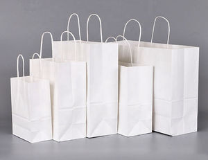 Custom Printed Logo White Kraft <b>Paper</b> <b>Packaging</b> Bag for Jewelry Cosmetics Shoes Clothing with Gift Shopping Handle - Product Image 1