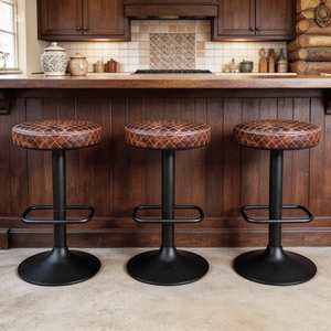 Modern Genuine Leather <b>Adjustable</b> Counter <b>Stool</b> Diamond Stitch Swivel <b>Bar</b> Chair for Home Cafe Restaurant - Product Image 3