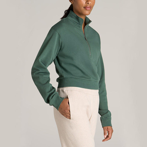 Custom Women's Cropped Top Half Zipper Sweatshirt Winter Cotton Poly Brushed Fleece with <b>Embroidery</b> Printing Logos - Product Image 3