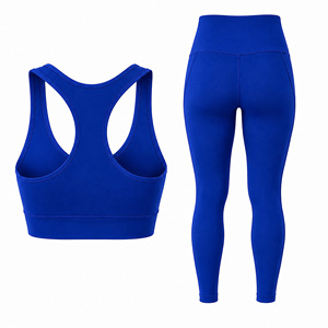 Ensemble de soutien-gorge de sport et leggings bleus pour femmes, taille haute, vêtements de sport, yoga, fitness, tenue deux pièces - Product Image 2
