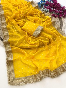 Sari en soie avec broderie dorée pour femmes, tenue de mariage indienne et pakistanaise, robe traditionnelle longue jusqu'au sol - Product Image 2
