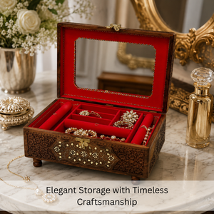 Handcrafted Wooden Jewelry <b>Box</b> with Mirror Velvet Lining | Multiple Compartments <b>Lockable</b> Storage Organizer Elegant Gift Case - Product Image 2