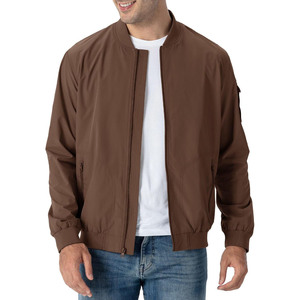 Men's Khaki Bomber Jacket Zipper Closure Casual Windproof Stand Collar Regular Fit Autumn Wear - Product Image 5