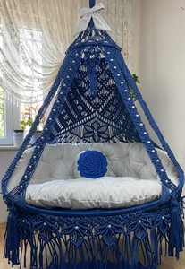 Silla Colgante de Macramé – Hamaca Doble para Patio, Jardín o Interior – Macramé Azul - Product Image 4