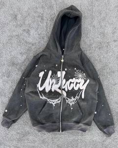 Ensemble de survêtements et de sweats à capuche surdimensionnés en molleton délavé à l'acide avec logo imprimé personnalisé pour hommes - Product Image 6