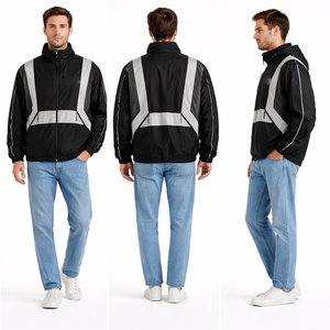 <b>Mens</b> <b>Reflective</b> <b>Jacket</b> Windbreaker Lightweight Streetwear Y2K Style Zip Up Outerwear Wholesale <b>Men's</b> <b>Jackets</b> - Product Image 1