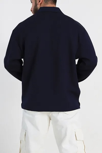 Suéter Polo de Manga Larga Azul Marino para Hombre, Color Sólido, Ropa Casual para Hombre - Product Image 6