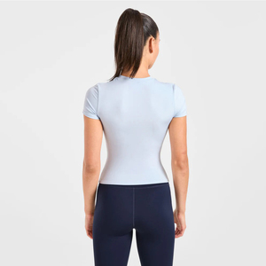 Camiseta de Punto de Manga Corta para Mujer, Color Sólido, Ajustada, Transpirable, que Absorbe la Humedad, Ropa Casual de Primavera/Verano, Venta al Por Mayor - Product Image 5