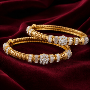 Royal Bridal 22K Solid Gold Zircon Classic Kada <b>Bangle</b> Bracelet <b>Set</b> with 916 Hall Mark for Women Engagement Party Jewelry - Product Image 3