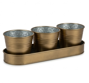 Ensemble de pots de fleurs en métal classiques tendance avec revêtement en poudre et plateau pour la décoration intérieure et extérieure du jardin, taille personnalisée - Product Image 1