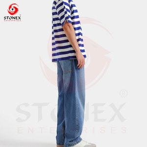 Jean en denim bleu clair coupe droite pour homme, classique, cinq poches, décontracté, en coton délavé, vente en gros personnalisée - Product Image 3