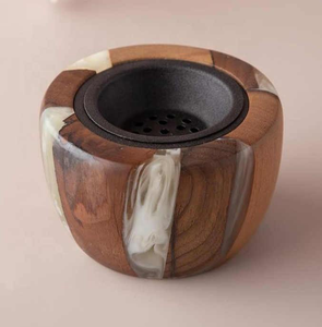 Quemador de Resina Epoxi Premium, Porta Incienso Gris Marmoleado con Detalles en Madera Natural - Product Image 3