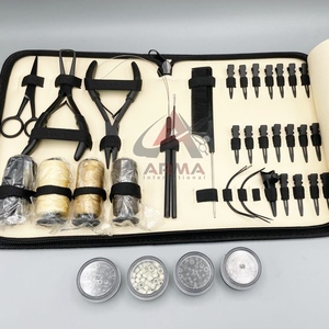 Black Matte Hair Extension Tools Kit <b>Set</b> Wholesale Custom Logo Stainless Steel Hair Extension <b>Pliers</b> With Loops, Clips & Beads - Product Image 1