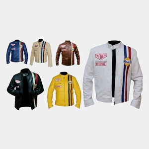 เสื้อแจ็คเก็ตหนังสำหรับแข่งรถสไตล์วินเทจ Steve McQueen Le Mans Gulf Heuer - Product Image 3