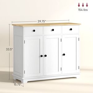 Credenza con Piano in Legno Massello, Ante e Cassetti Regolabili, Mobile da Cucina per Casa o Villa, Ideale per Angolo Caffè - Product Image 3