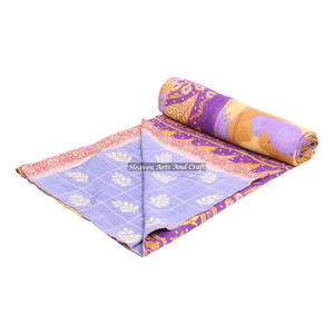 Couverture Kantha Gudari GD082, couverture Kantha Gudari indienne réversible, cousue à la main, couverture lourde, ancien sari, patchwork, lourde - Product Image 1