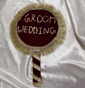 Handmade Maroon Velvet <b>Wedding</b> Handheld <b>Prop</b> – Round Bridal Entry Wand – Indian <b>Wedding</b> Photo Booth & Stage Decoration Accessory - Product Image 3