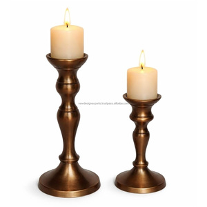 Premium Curved Copper <b>Candle</b> Pedestals – <b>Set</b> of 2 Luxury Metal Pillar Holders - Product Image 5