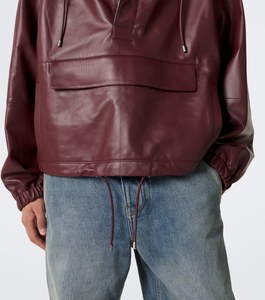 Veste unisexe en cuir véritable de qualité supérieure à capuche et patchwork, style classique décontracté, vêtement d'extérieur automne, élégante et réversible - Product Image 5
