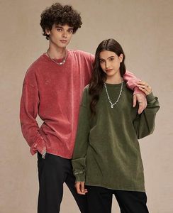เสื้อสเวตเชิ้ตแขนยาวทรงโอเวอร์ไซส์ ยูนิเซ็กซ์ ล้างสีแบบแอซิด ระบายอากาศได้ดี มีกระเป๋า สกรีนโลโก้ได้ สไตล์สตรีทแวร์ ผ้าฝ้าย 100% มีหลายขนาด - Product Image 1