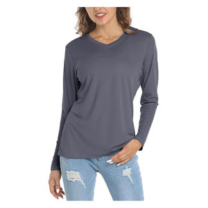 Camiseta de Manga Larga con Cuello en V, Estilo Casual Otoñal para Mujer, Ecológica, de Franela de Algodón/Fibra de Bambú, con Estampado por Transferencia de Calor, Estilo Europeo - Product Image 2
