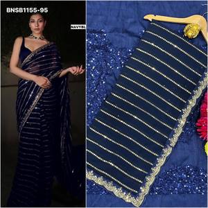 Bollywood Design Modern Style Georgette with 5mm Sequins Embroidered <b>Saree</b>- Silk <b>Blouse</b> Collection Wholesale Supply - Product Image 2
