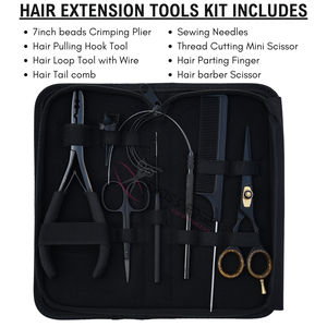 Outils professionnels noirs pour extensions capillaires avec pince à micro-anneaux, peigne à queue de cheveux, aiguilles à doigts pour séparation et pose d'extensions - Product Image 2