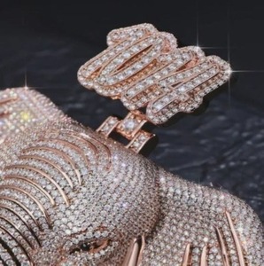 Colgante de Elefante de Plata 925 Bañado en Rodio con Moissanita VVS Engastada en Pavé, Estilo Hip Hop, Lujoso, Unisex - Product Image 4