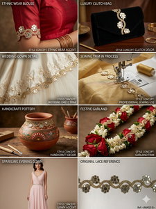 Luxury Fancy Traditional Embroidery Cording Indian Shisha Mirror Zari Work Handmade Sexy 100% Polyester Organza Decorative <b>Lace</b> - Product Image 4