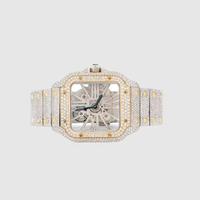 Montre de luxe octogonale en diamant, boîtier en or blanc, mouvement mécanique, affichage analogique avec chiffres romains, fermoir déployant, montre unisexe