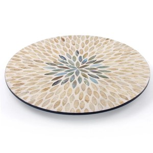 Round Wooden Lazy Susan Plate Handmade Plant Pattern Bohemian Style In-glaze Design - Product Image 3