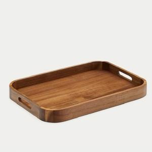 Plateau en bois brun rustique classique avec poignées, plateau de service rectangulaire pour la décoration de la maison, la cuisine, le bureau, les plateaux de service à thé - Product Image 1