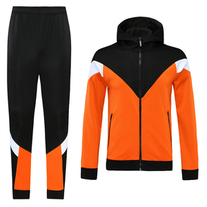 Men Orange Black Hooded <b>Tracksuit</b> Set Full Length Sweatshirt Pants Color Blocking Sporty Style Autumn Wear Breathable Polyester - Product Image 1