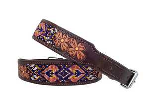 Collier pour chien en cuir avec motif floral perlé, style western, boucle rembourrée, utilisable toute l'année, accessoire pour animal de compagnie fait main - Product Image 1