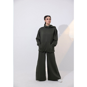 Ensemble survêtement molletonné deux pièces pour femme avec logo personnalisé : sweat à capuche oversize et pantalon de survêtement large, coupe décontractée, vêtements de détente, vente en gros - Product Image 1