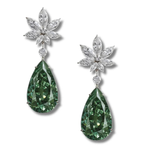 Pendientes de Lujo para Mujer, con Flor de Diamantes en Oro de 18K y Gema Verde en Forma de Lágrima, Joyería para Boda - Product Image 1