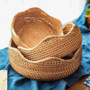 Hot product 2022 wicker rattan storage basket from Vietnam for dinner parties coffee breakfast