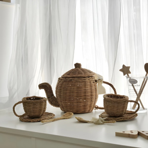 Nuevos productos calientes, juegos de teteras de madera no tóxicas, juego de juguetes de té para niños de ratán Premium - Product Image 3