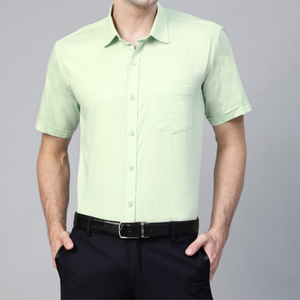 Mens Button Up Shirt Short Sleeve Casual Business Turn <b>Down</b> Loose Fit OEM Manufacturer - Product Image 3