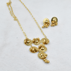 Brass 18K Gold Plated <b>Statement</b> <b>Necklace</b> with Earrings Set Indian Traditional Wedding Jewelry Gift for Her - Product Image 2
