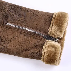 Veste moto d'hiver pour homme en cuir PU marron, col montant, fermeture éclair, doublure en fausse fourrure, coupe ajustée, séchage rapide, style streetwear - Product Image 5