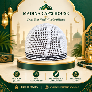 Chapeau de prière musulman pour hommes de qualité export, fabriqué à la main, marque MCH, Kufi, 100% coton premium, tissu en maille respirant, flux d'air personnalisé - Product Image 1