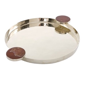 Bandeja Rectangular para Servir, Superficie Martillada Hecha a Mano, Ovalada de Acero Inoxidable para Bodas, Diwali, Cuadrado Rectangular, Novedad - Product Image 1